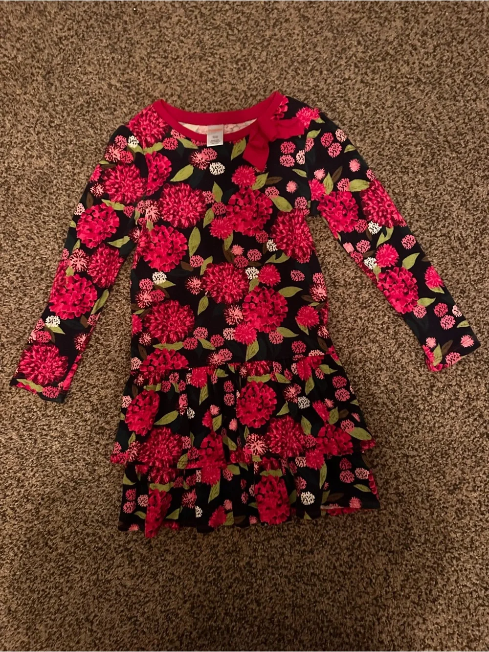 Gymboree Black Dress with Bright Pink Floral Print